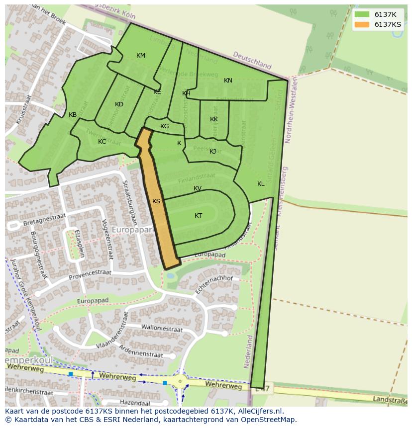 Afbeelding van het postcodegebied 6137 KS op de kaart.