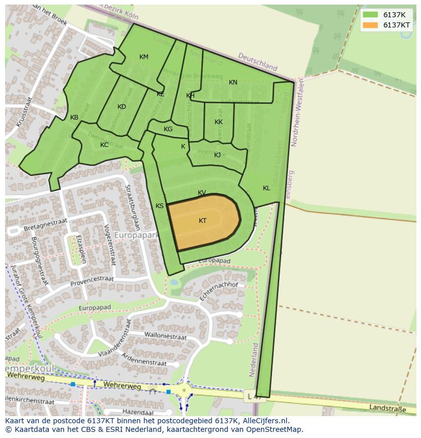 Afbeelding van het postcodegebied 6137 KT op de kaart.