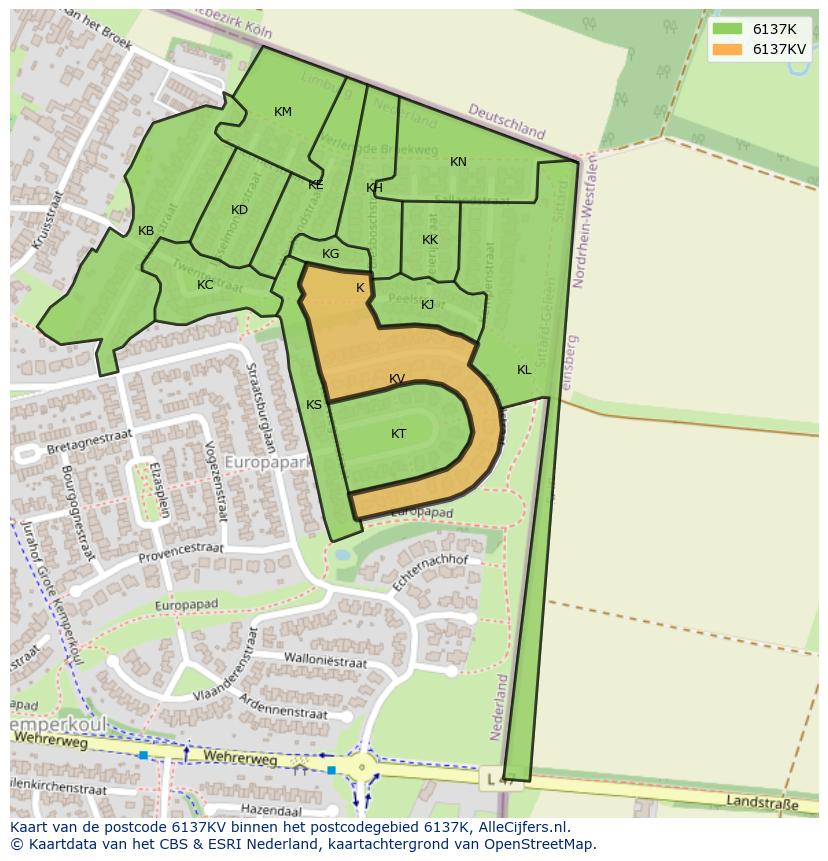 Afbeelding van het postcodegebied 6137 KV op de kaart.