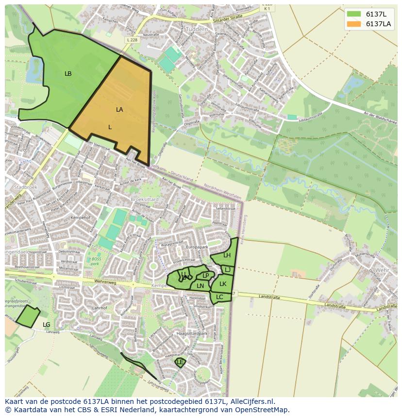 Afbeelding van het postcodegebied 6137 LA op de kaart.