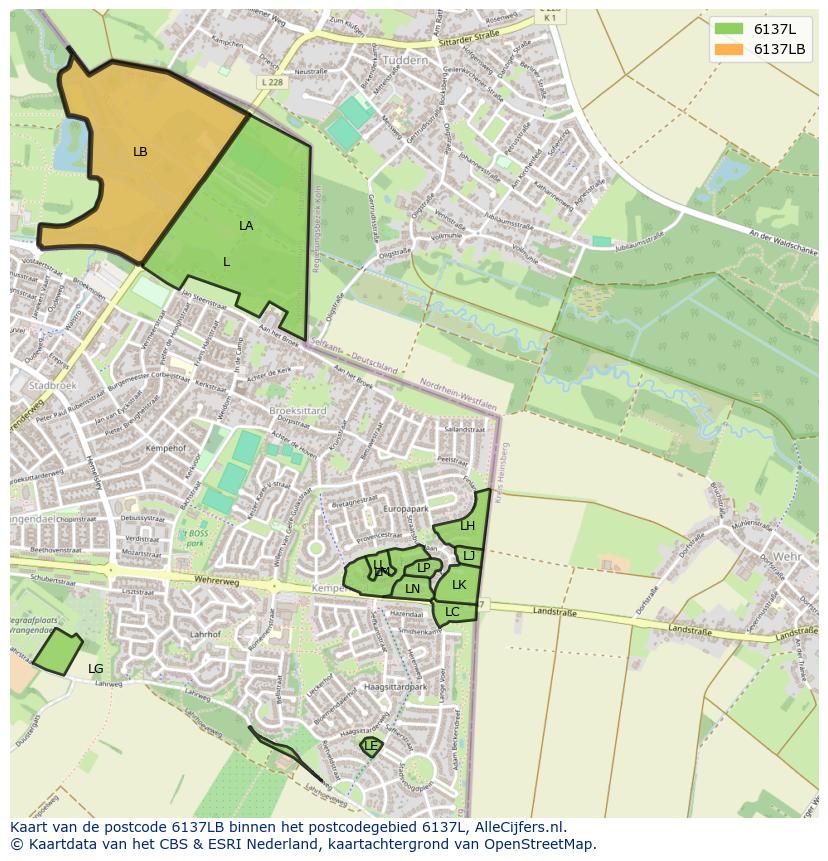 Afbeelding van het postcodegebied 6137 LB op de kaart.