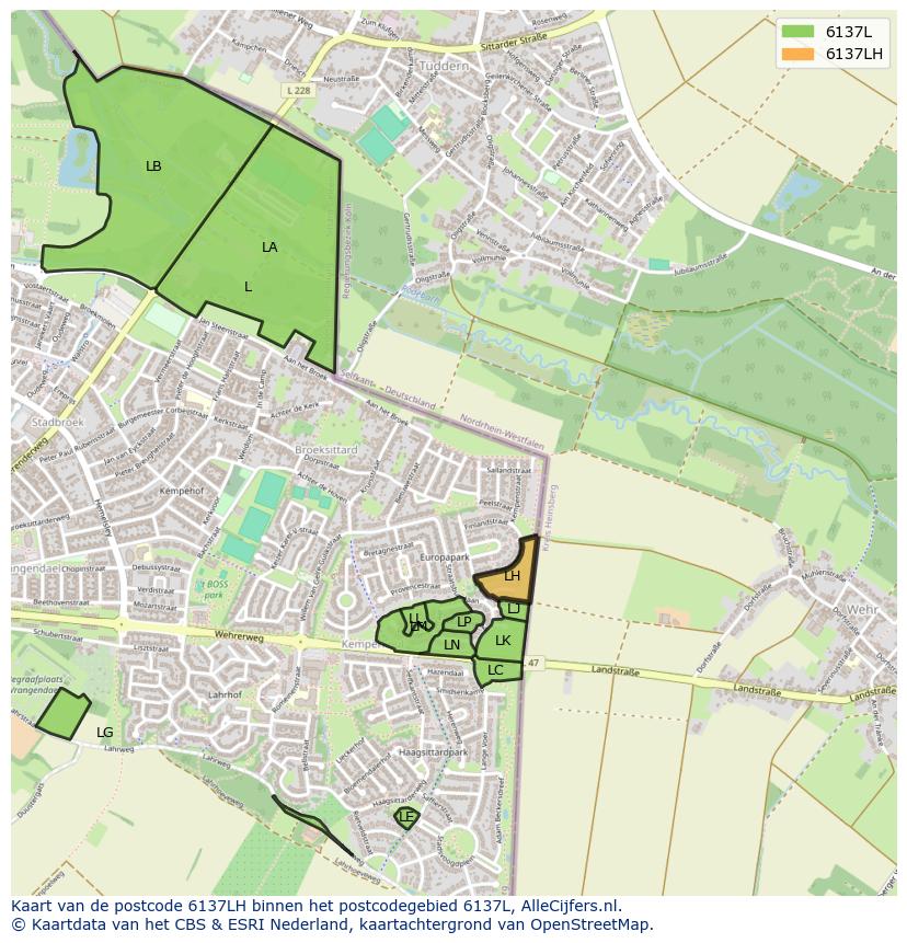 Afbeelding van het postcodegebied 6137 LH op de kaart.