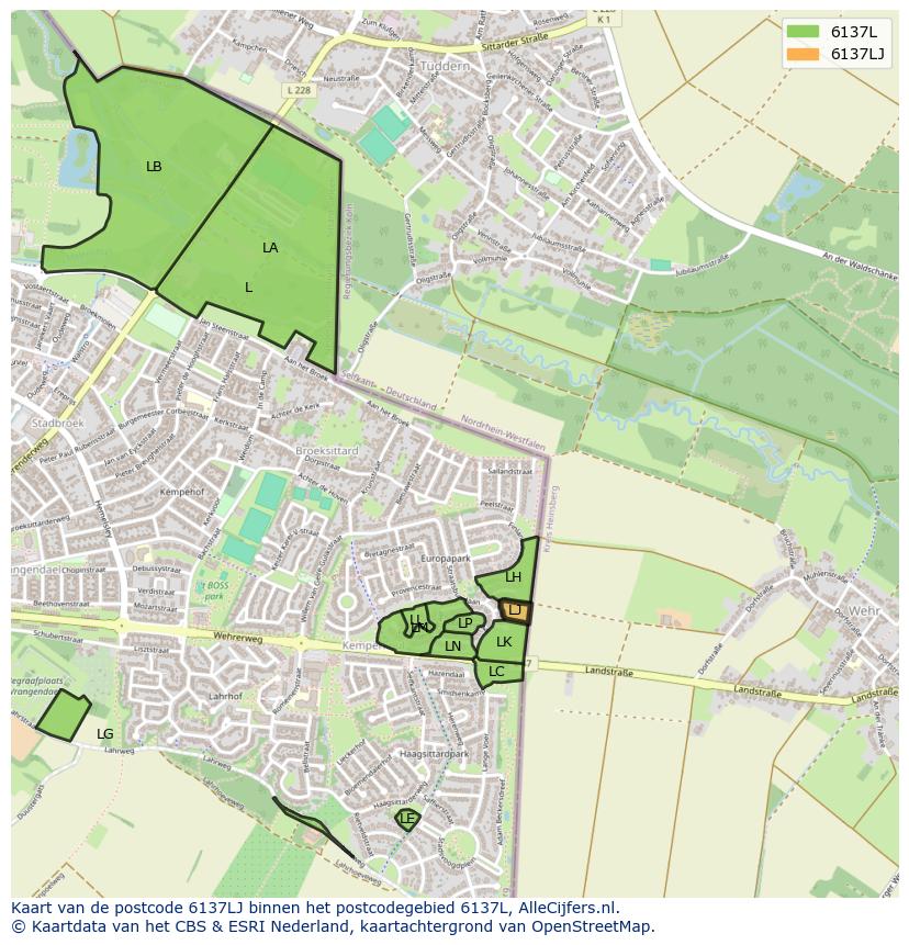 Afbeelding van het postcodegebied 6137 LJ op de kaart.