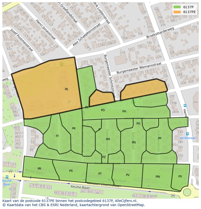 Afbeelding van het postcodegebied 6137 PE op de kaart.