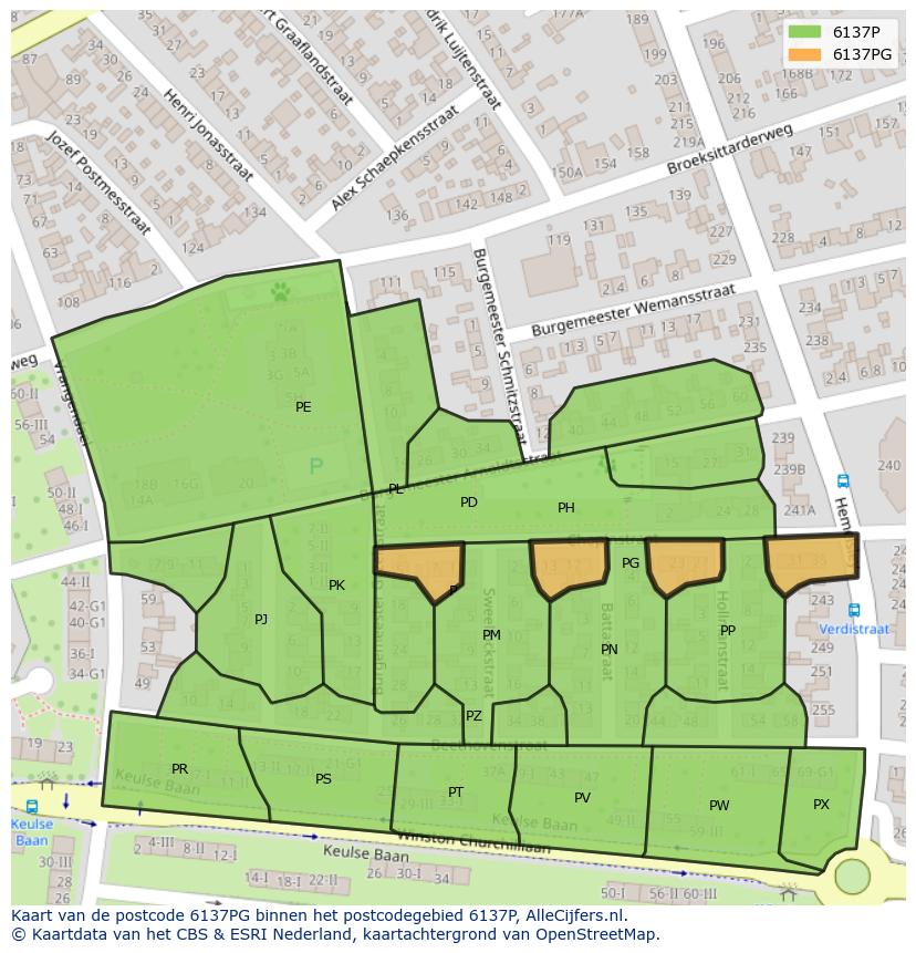 Afbeelding van het postcodegebied 6137 PG op de kaart.