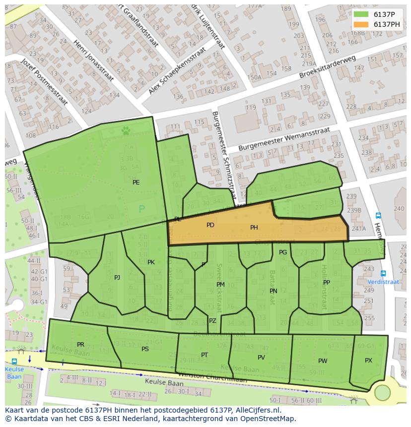 Afbeelding van het postcodegebied 6137 PH op de kaart.