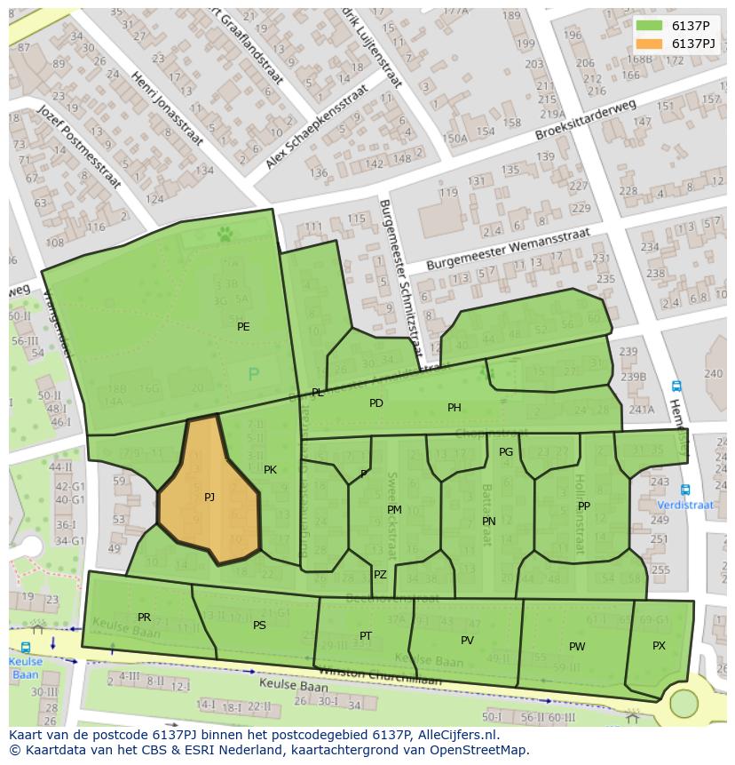 Afbeelding van het postcodegebied 6137 PJ op de kaart.