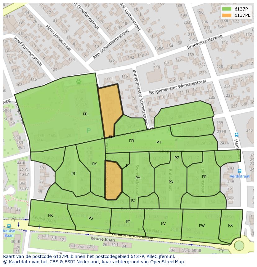 Afbeelding van het postcodegebied 6137 PL op de kaart.
