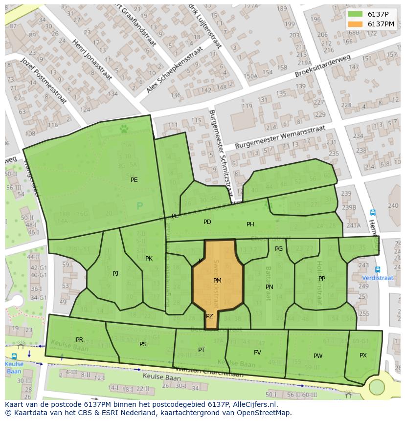 Afbeelding van het postcodegebied 6137 PM op de kaart.