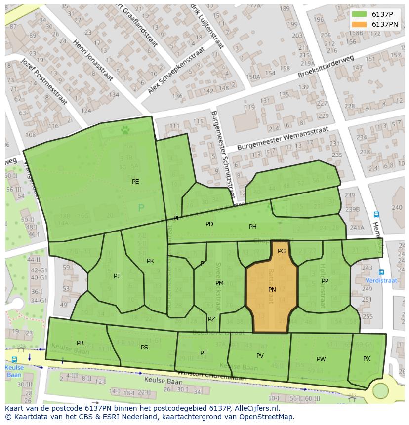 Afbeelding van het postcodegebied 6137 PN op de kaart.