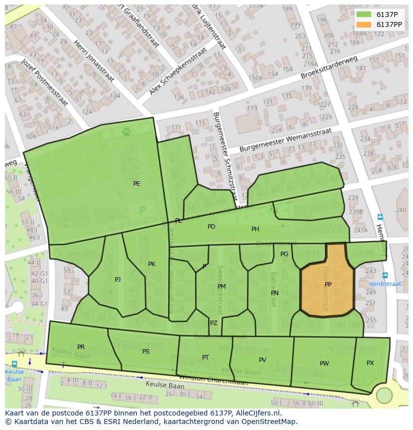 Afbeelding van het postcodegebied 6137 PP op de kaart.