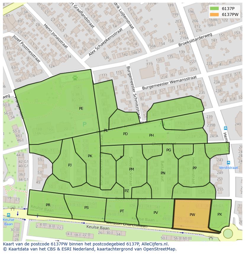 Afbeelding van het postcodegebied 6137 PW op de kaart.