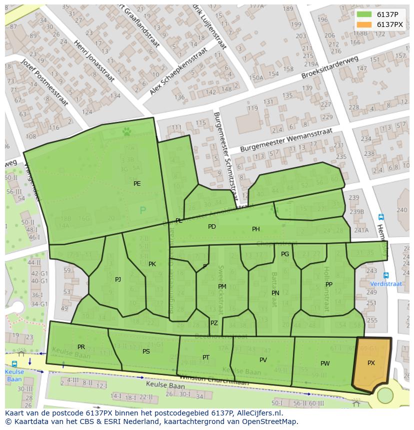 Afbeelding van het postcodegebied 6137 PX op de kaart.