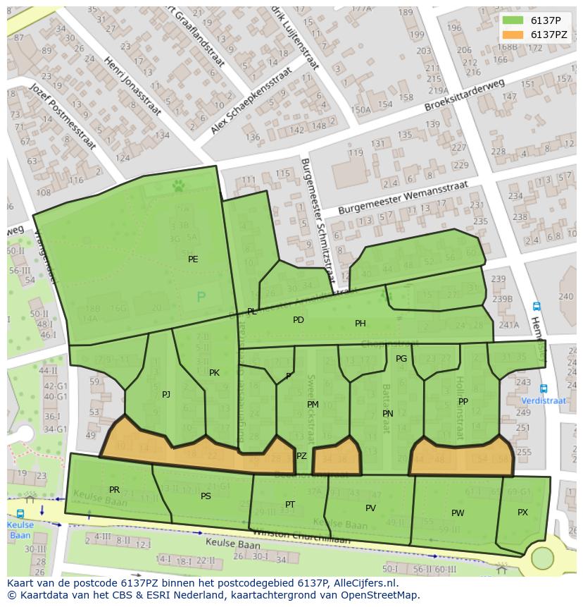 Afbeelding van het postcodegebied 6137 PZ op de kaart.