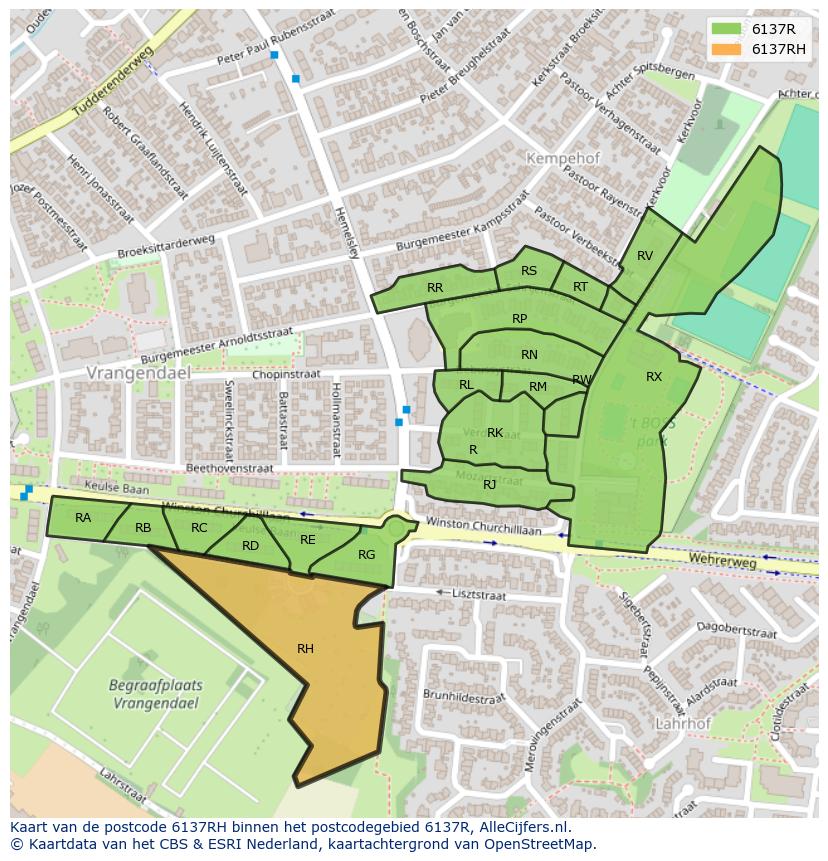 Afbeelding van het postcodegebied 6137 RH op de kaart.