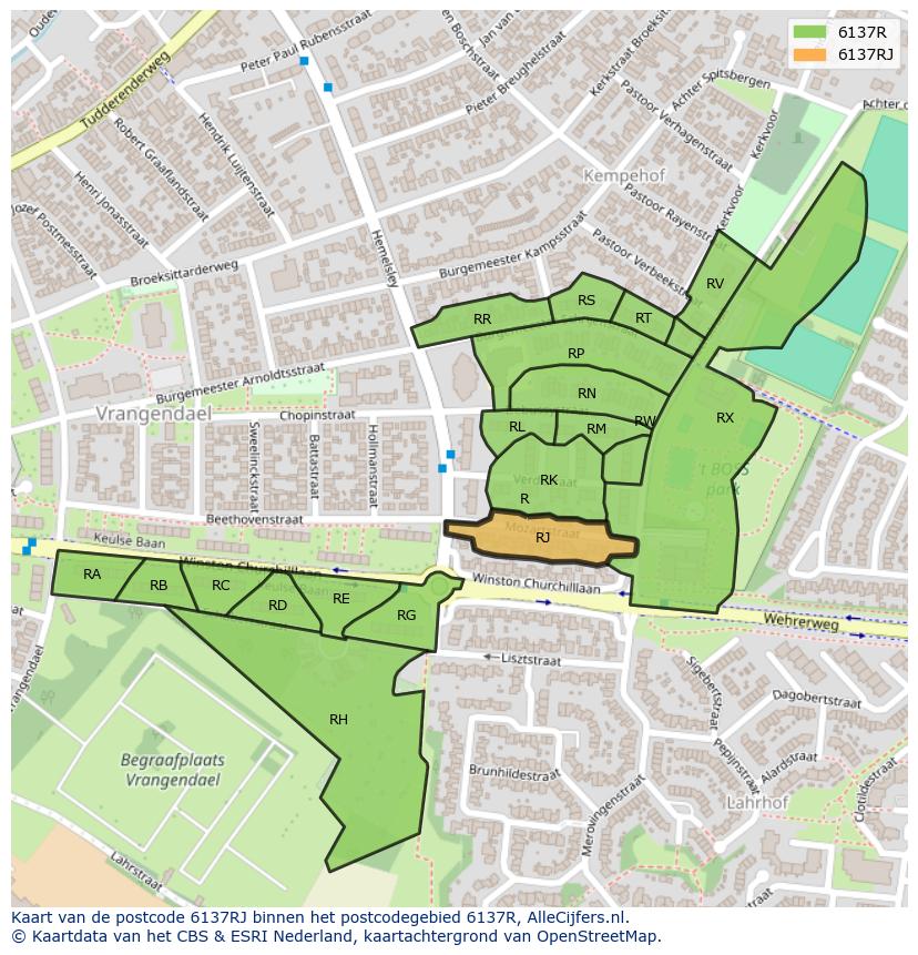 Afbeelding van het postcodegebied 6137 RJ op de kaart.