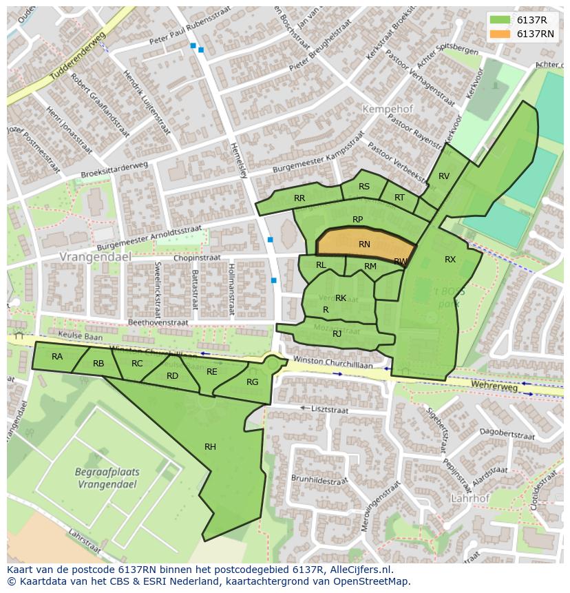 Afbeelding van het postcodegebied 6137 RN op de kaart.