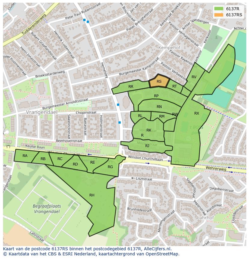 Afbeelding van het postcodegebied 6137 RS op de kaart.