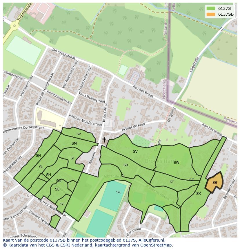 Afbeelding van het postcodegebied 6137 SB op de kaart.