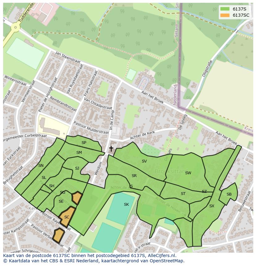 Afbeelding van het postcodegebied 6137 SC op de kaart.