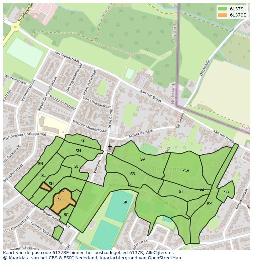 Afbeelding van het postcodegebied 6137 SE op de kaart.
