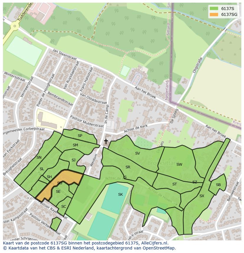 Afbeelding van het postcodegebied 6137 SG op de kaart.