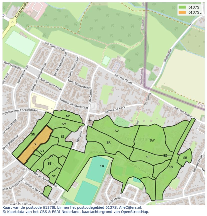 Afbeelding van het postcodegebied 6137 SL op de kaart.