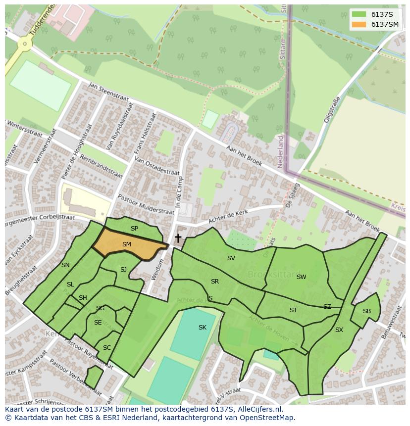 Afbeelding van het postcodegebied 6137 SM op de kaart.
