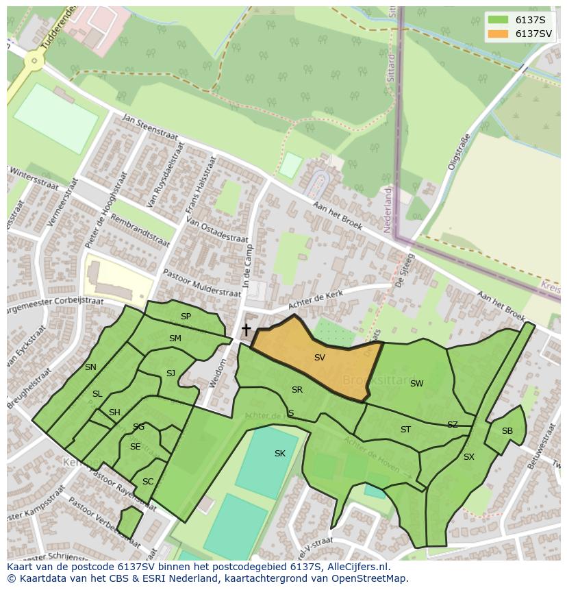 Afbeelding van het postcodegebied 6137 SV op de kaart.