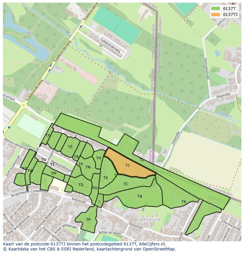 Afbeelding van het postcodegebied 6137 TJ op de kaart.