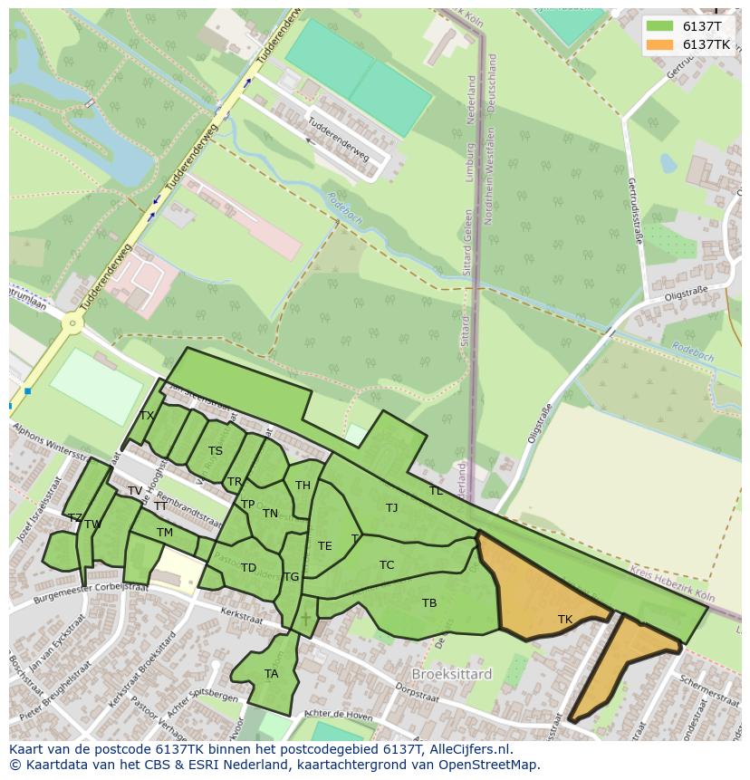 Afbeelding van het postcodegebied 6137 TK op de kaart.