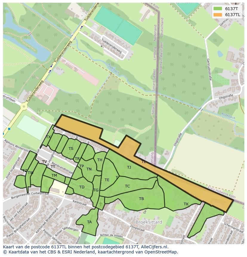 Afbeelding van het postcodegebied 6137 TL op de kaart.