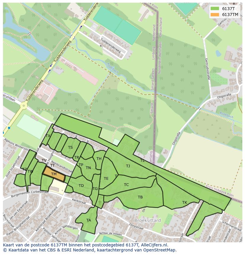 Afbeelding van het postcodegebied 6137 TM op de kaart.