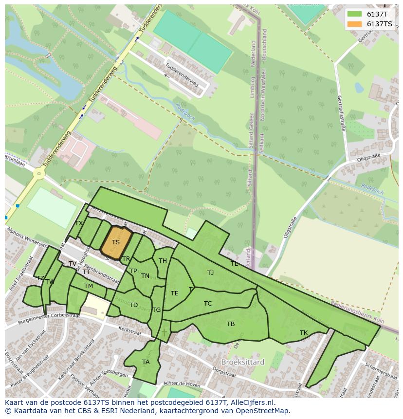 Afbeelding van het postcodegebied 6137 TS op de kaart.