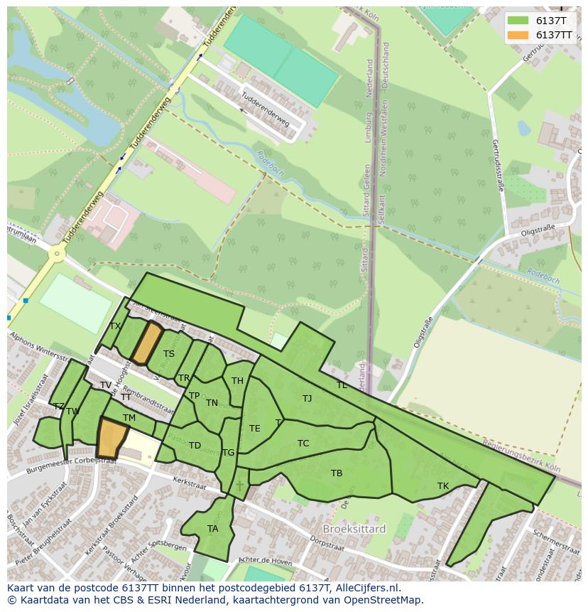 Afbeelding van het postcodegebied 6137 TT op de kaart.