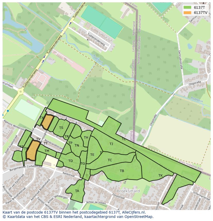 Afbeelding van het postcodegebied 6137 TV op de kaart.
