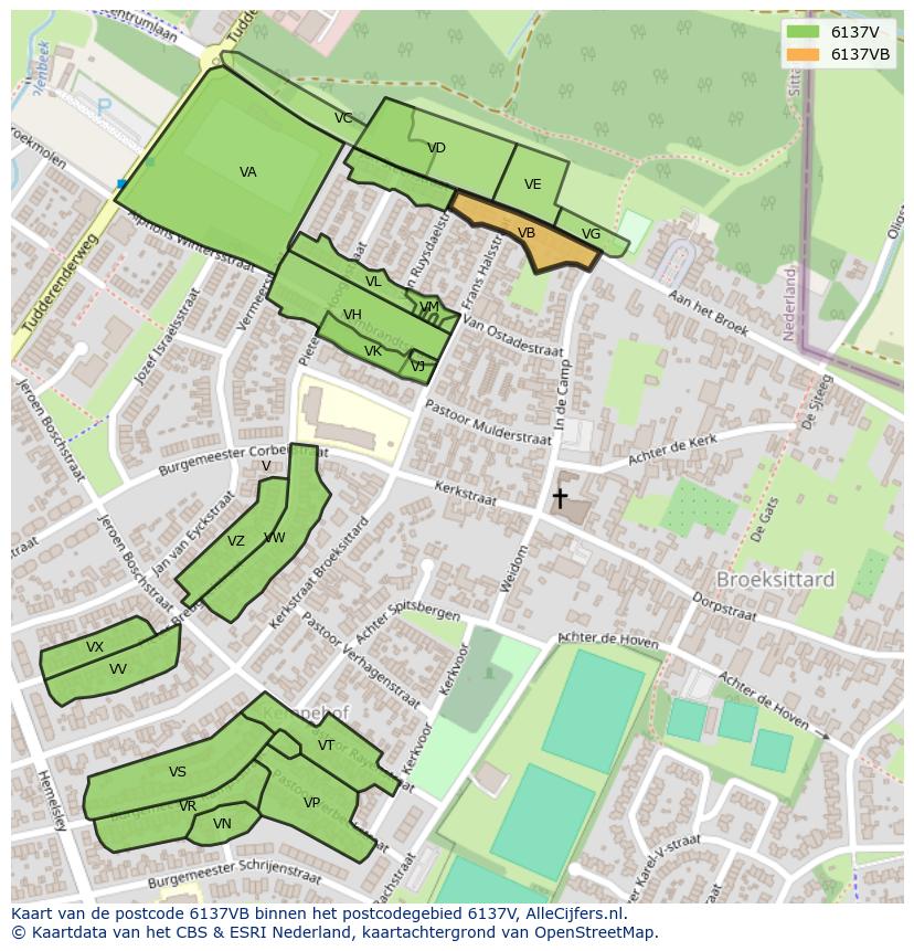 Afbeelding van het postcodegebied 6137 VB op de kaart.