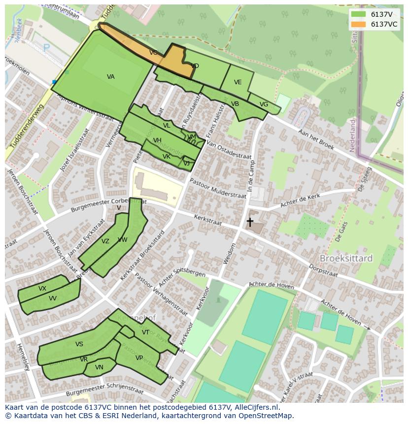 Afbeelding van het postcodegebied 6137 VC op de kaart.