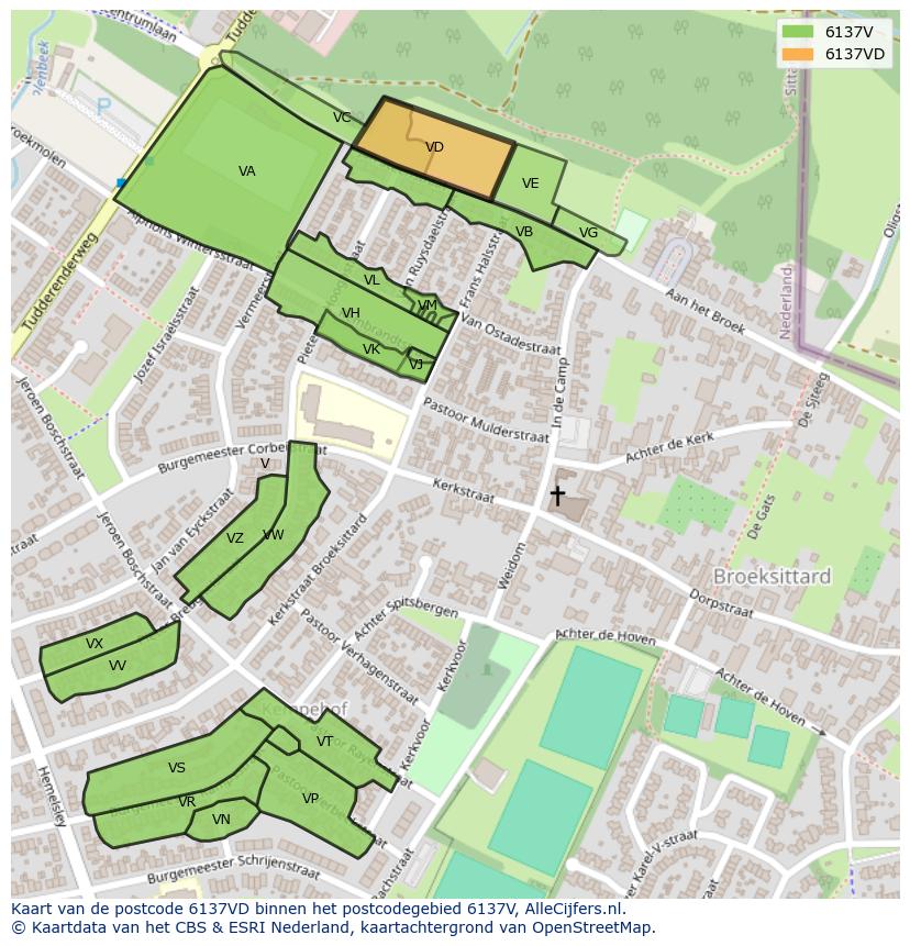 Afbeelding van het postcodegebied 6137 VD op de kaart.