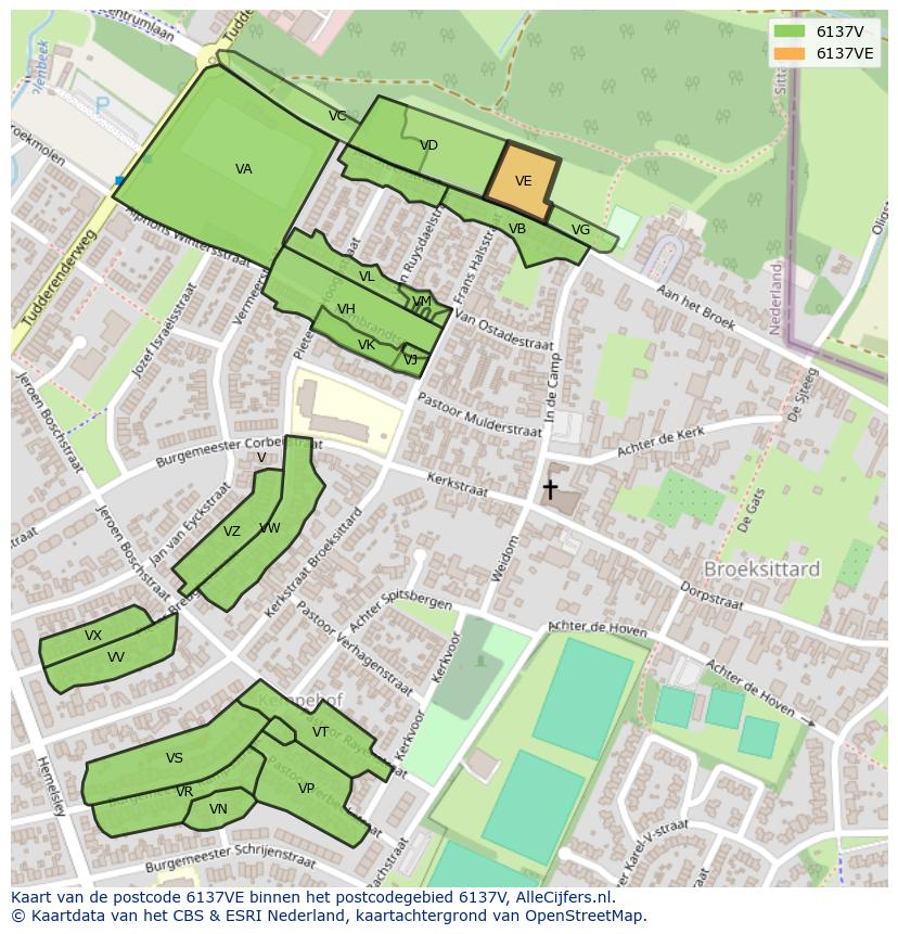 Afbeelding van het postcodegebied 6137 VE op de kaart.