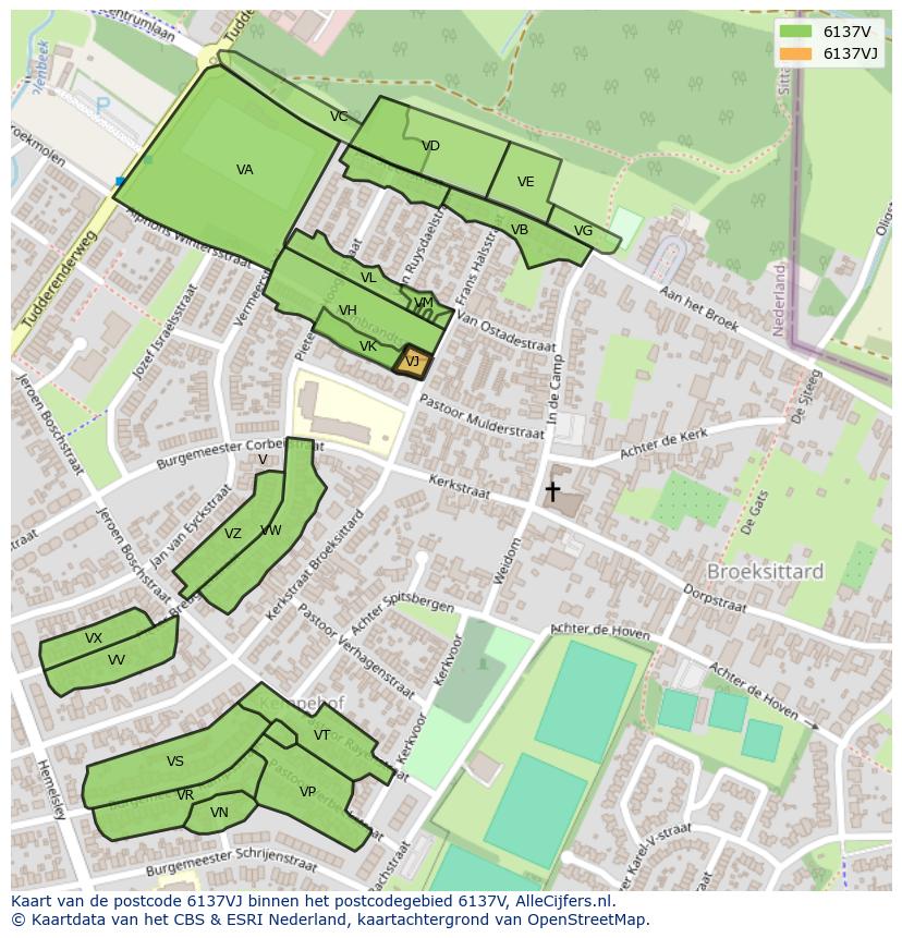 Afbeelding van het postcodegebied 6137 VJ op de kaart.