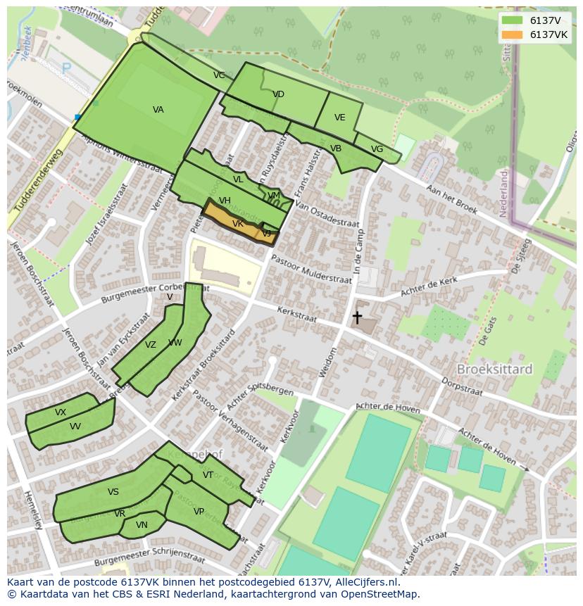Afbeelding van het postcodegebied 6137 VK op de kaart.