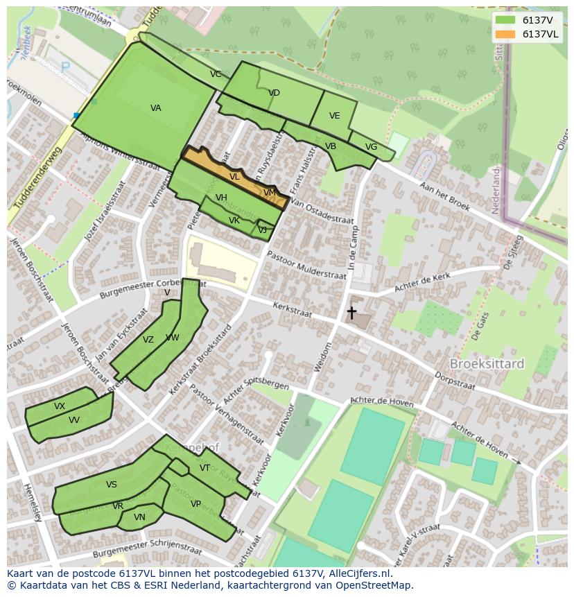 Afbeelding van het postcodegebied 6137 VL op de kaart.