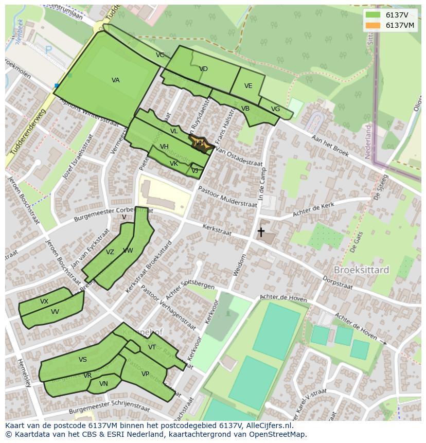 Afbeelding van het postcodegebied 6137 VM op de kaart.