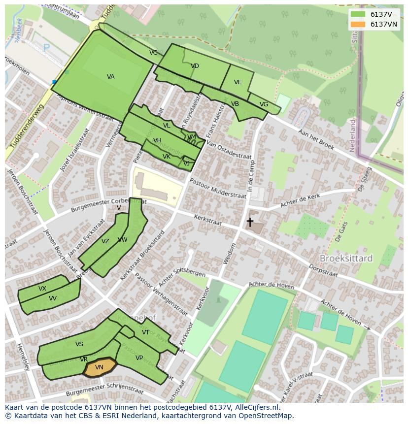 Afbeelding van het postcodegebied 6137 VN op de kaart.