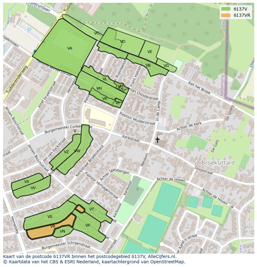 Afbeelding van het postcodegebied 6137 VR op de kaart.