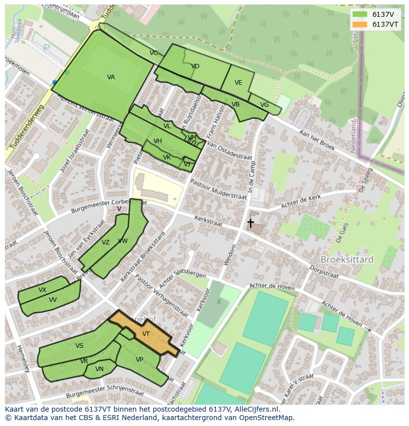 Afbeelding van het postcodegebied 6137 VT op de kaart.