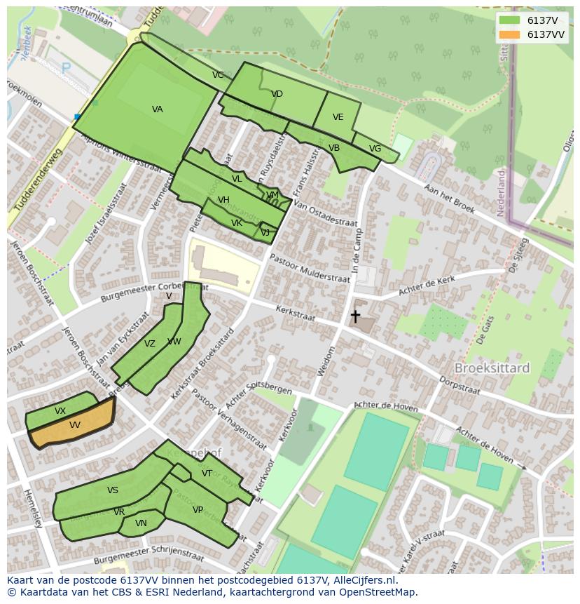 Afbeelding van het postcodegebied 6137 VV op de kaart.