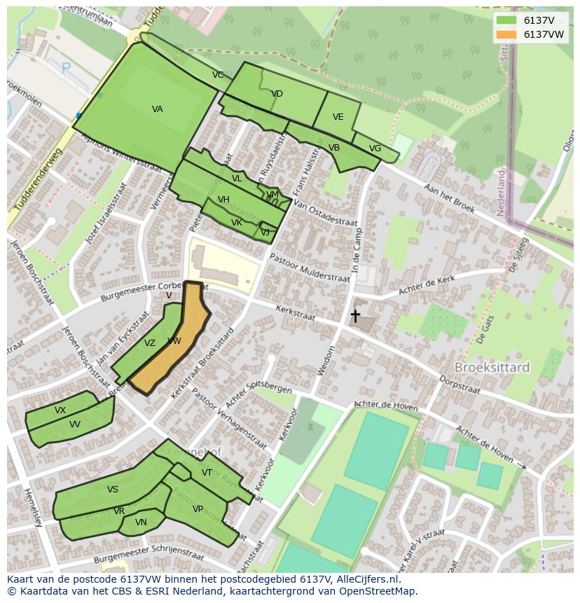 Afbeelding van het postcodegebied 6137 VW op de kaart.