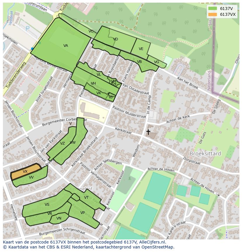 Afbeelding van het postcodegebied 6137 VX op de kaart.